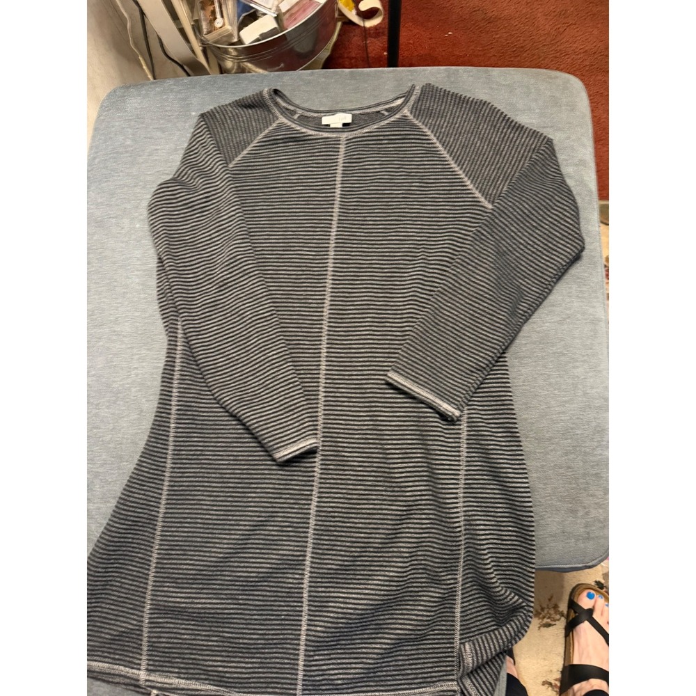 J. Jill Pure Jill Striped Knit Tunic Dress Black Gray Raglan Sleeve Medium